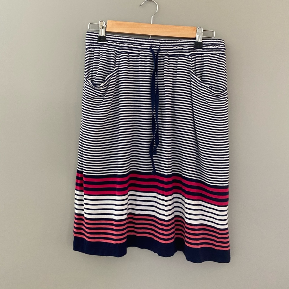 MAX STUDIO jersey Skirt Women's Small Blue Pink Striped Casual Pull On Pockets
